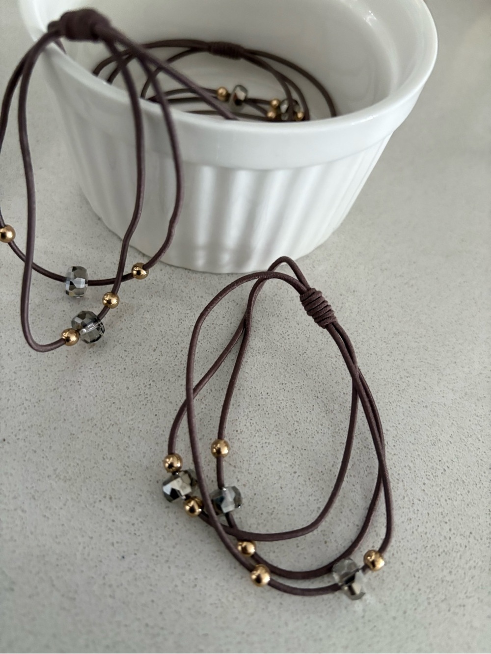 Brown with Gold Beads and Hematite Accents Hair Elastic Bands